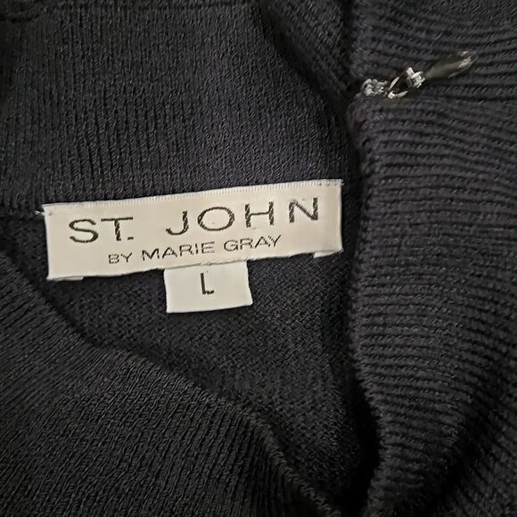 ST. JOHN by Marie Gray Santana Knit Sweater Size Large Ribbon Mock Neck Holiday - Picture 4 of 14